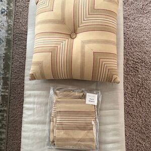 Striped Beige and Red Euro Sham (pair) & 16” square Pillow